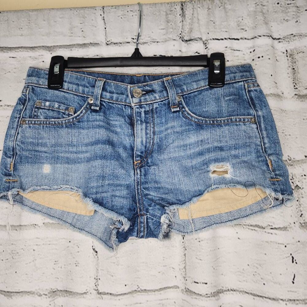 Rag & Bone Womens Moss Wash Mila Distressed Cutoff Denim Jean Shorts Size 25